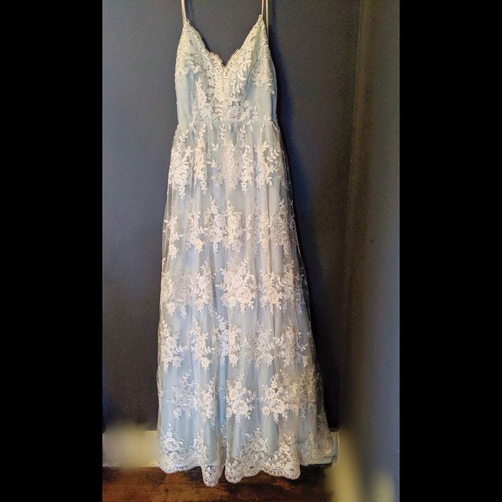 Prom dress ice blue with white lace 7/8